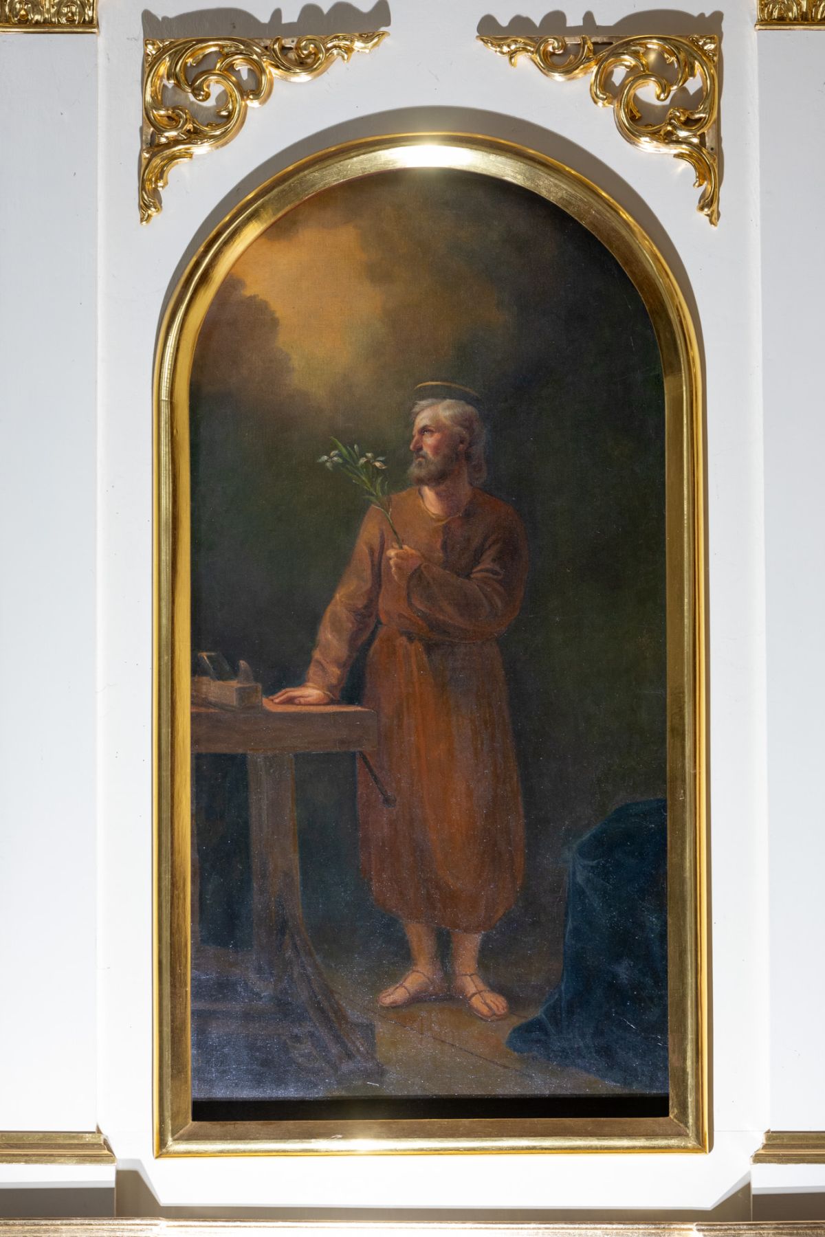 Obraz świętego Józefa w ołtarzu bocznym lewym w nawie pw. świętego Józefa