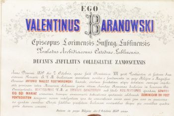 Dokument konsekracji kościoła w dniu 2 października 1859 rok